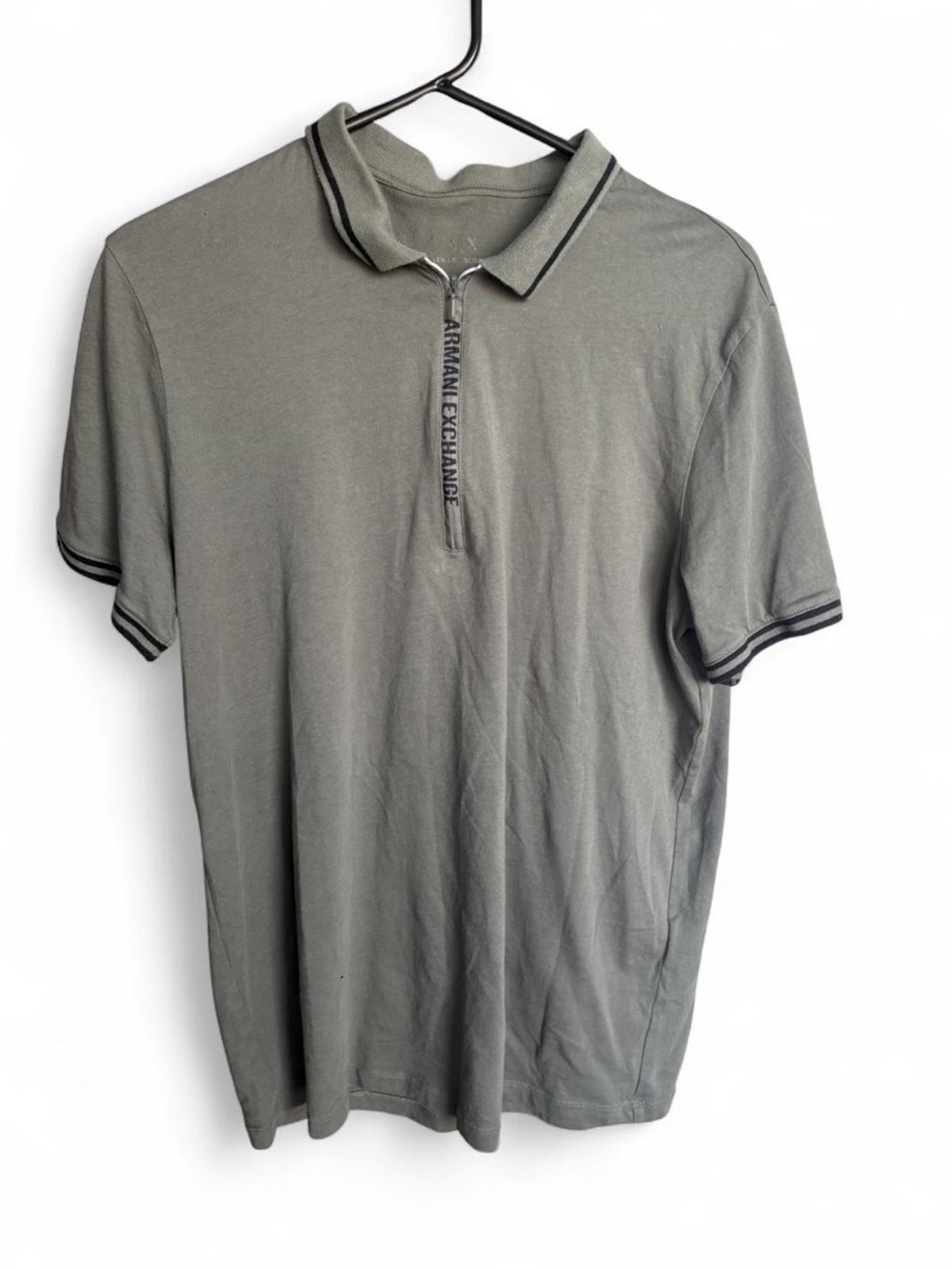 Armani Exchange Men's Olive Gray Polo with Zip Placket